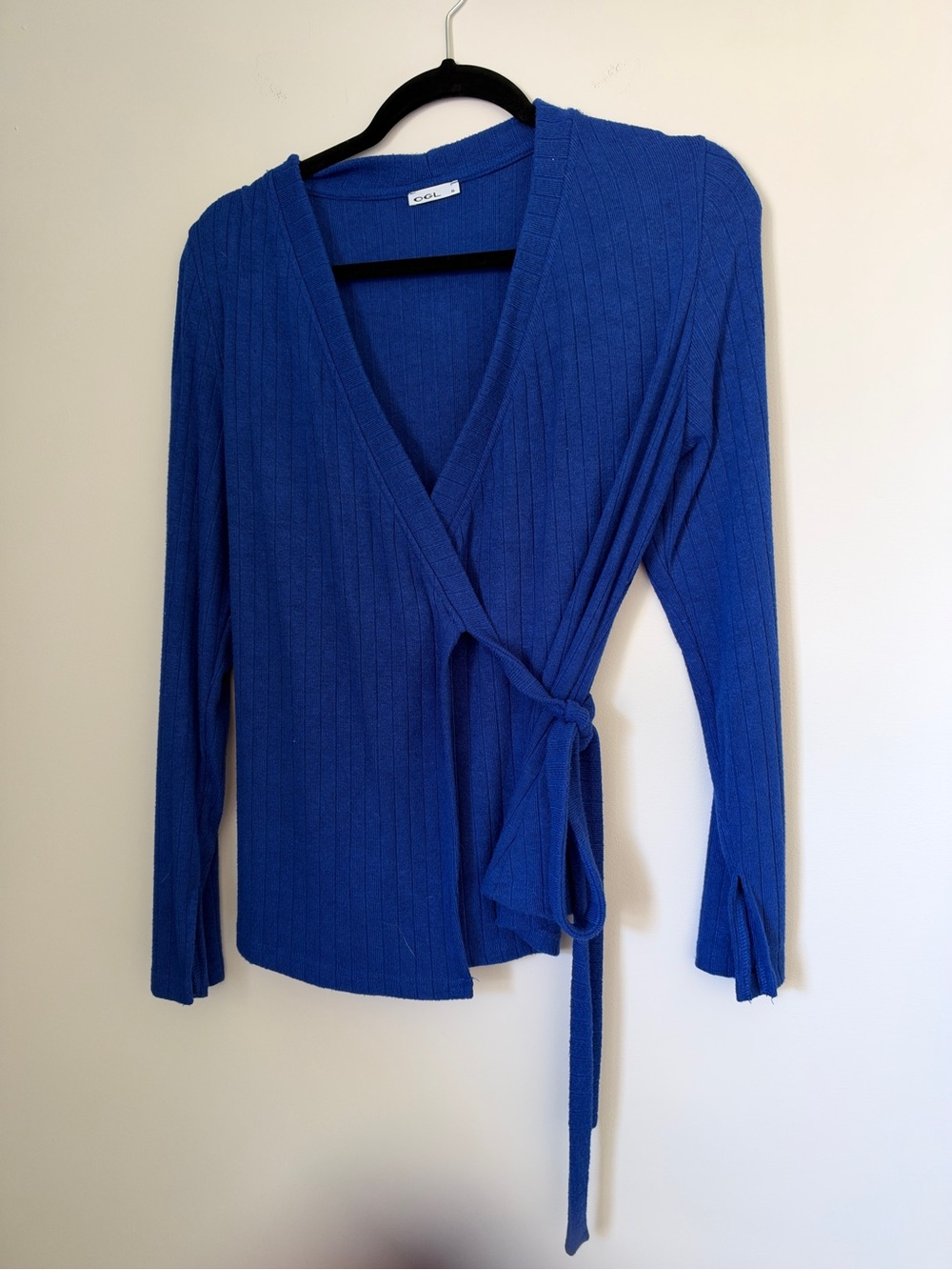 OGL Wrap Ribbed Long-Sleeve Top in Royal Blue